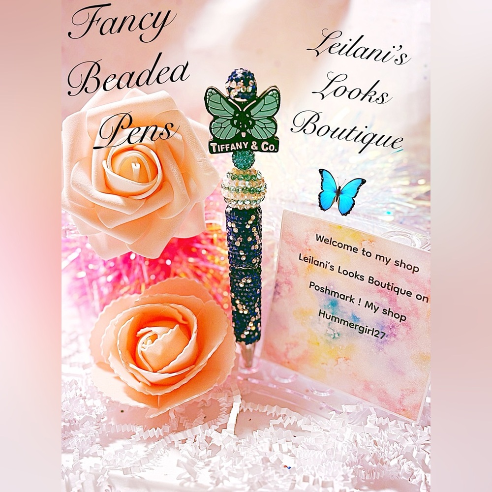 Fancy beaded pen/gifts/Turquoise Butterfly/blue pen/multicolor beads